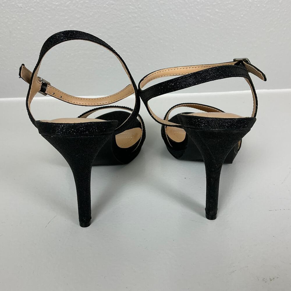 Badgley Mischka Yasmin Black High Heels Metallic Ankle Strap Shoes Size 8 - Picture 5 of 9